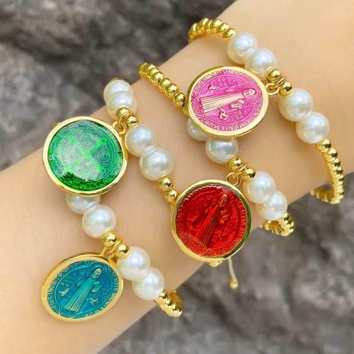 Brass Bracelet & Bangle with Plastic Pearl with 7cm extender chain gold color plated fashion jewelry & enamel nickel lead & cadmium free Length 15.2 cm Sold By PC