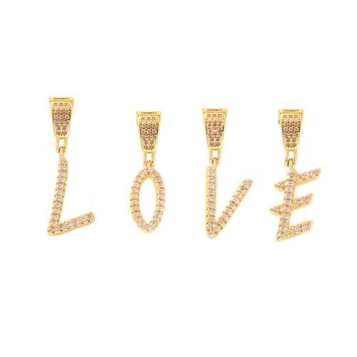 Cubic Zirconia Micro Pave Brass Pendant Alphabet Letter 18K gold plated DIY & micro pave cubic zirconia Sold By PC