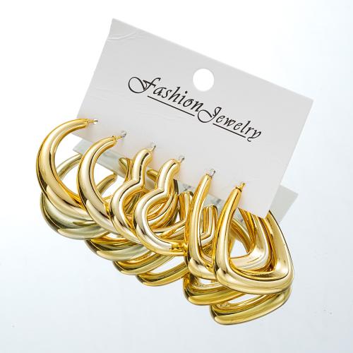 Earring Jewelry, Copper Coated Plastic, plated, three pieces & fashion jewelry & for woman, gold, Sold By Set