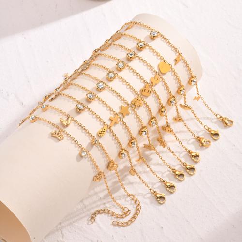 Stainless Steel Jewelry Bracelet, 304 Stainless Steel, gold color plated, fashion jewelry & different styles for choice & micro pave cubic zirconia & for woman, Length:6.4-7.6 Inch, Sold By PC