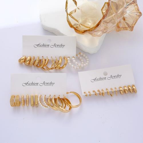 Zinc Alloy Drop Earrings with Plastic Pearl plated 18 pieces & fashion jewelry & for woman gold Sold By Set