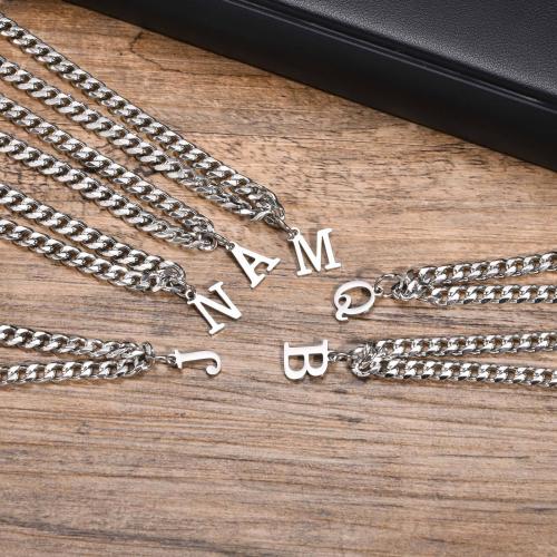 Stainless Steel Jewelry Necklace, 304 Stainless Steel, Alphabet Letter, polished, fashion jewelry & different designs for choice & for man, original color, Length:19.7 Inch, Sold By PC