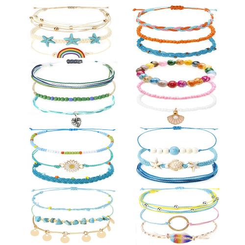 Fashion Create Wax Cord Bracelets, with Seedbead & Tibetan Style, handmade, three pieces & different styles for choice & for woman & enamel, Sold By Set