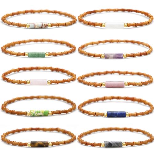 Gemstone Bracelets, Olivary Nucleus, with Elastic Thread & Gemstone, handmade, fashion jewelry & different materials for choice & Unisex, Length:Approx 17 cm, Sold By PC