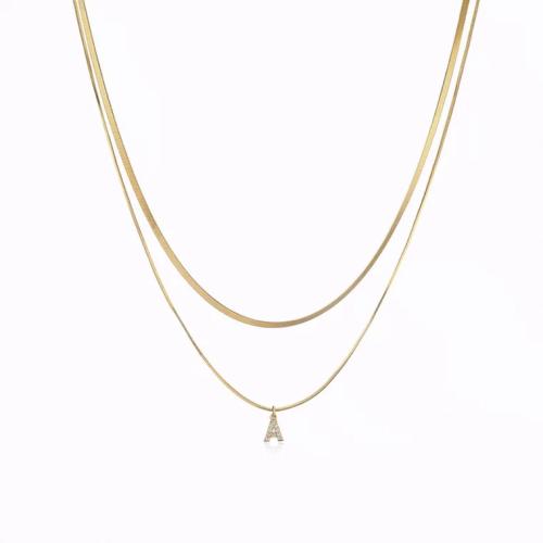Titanium Steel Necklace Zinc Alloy with Titanium Steel letters are from A to Z & micro pave cubic zirconia & for woman golden Flat chain 40cm snake chain 44cm extended chain 5cm Sold By PC