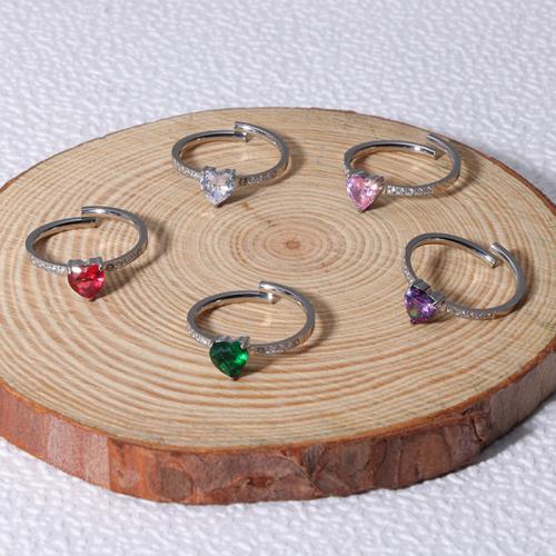 Zirkonia Edelstahl-Finger- Ring, 304 Edelstahl, mit kubischer Zirkonia, Herz, plattiert, für Frau, keine, frei von Nickel, Blei & Kadmium, inner diameter:17~20mm, verkauft von PC
