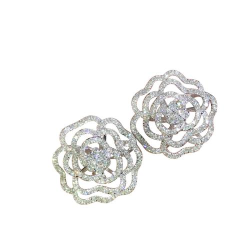 Boucles d'oreilles en laiton zircon cubique pavent, fleur, bijoux de mode & pavé de micro zircon & pour femme, 20mm, Vendu par paire