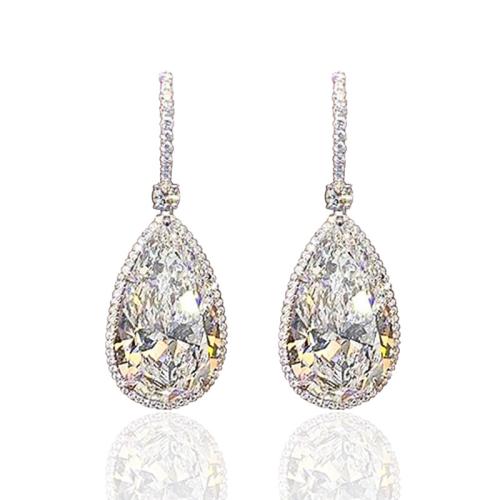 Boucles d'oreilles en laiton zircon cubique pavent, larme, bijoux de mode & pavé de micro zircon & pour femme, 21mm, Vendu par paire