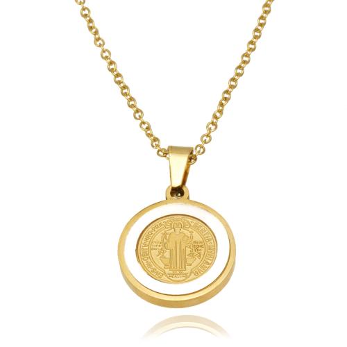 Stainless Steel Jewelry Necklace, 304 Stainless Steel, with Shell, with 5cm extender chain, 18K gold plated, fashion jewelry & different styles for choice & for woman, golden, 18mm, Length:Approx 45 cm, Sold By PC