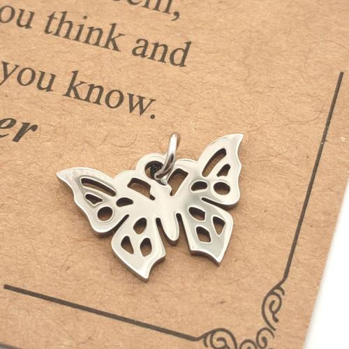 Stainless Steel Animal Pendants, 304 Stainless Steel, Butterfly, polished, DIY & hollow, original color, 15x10mm, Sold By PC