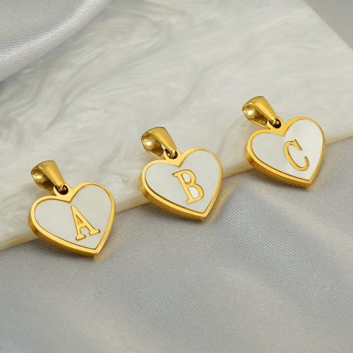 Acier inoxydable Coeur Pendentifs, Acier inoxydable 304, avec coquille, bijoux de mode & modèles différents pour le choix, doré, 13x16mm, Vendu par PC