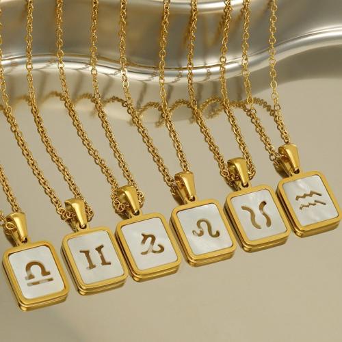 Stainless Steel Jewelry Necklace 304 Stainless Steel with Shell 18K gold plated Zodiac symbols jewelry & Unisex golden Length Approx 45 cm Sold By PC