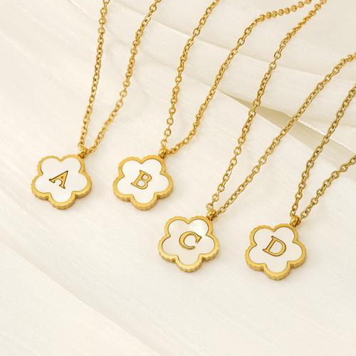 Stainless Steel Jewelry Necklace, 304 Stainless Steel, with Shell, Flower, 18K gold plated, fashion jewelry & Unisex & different designs for choice, golden, 15x13mm, Length:Approx 45 cm, Sold By PC