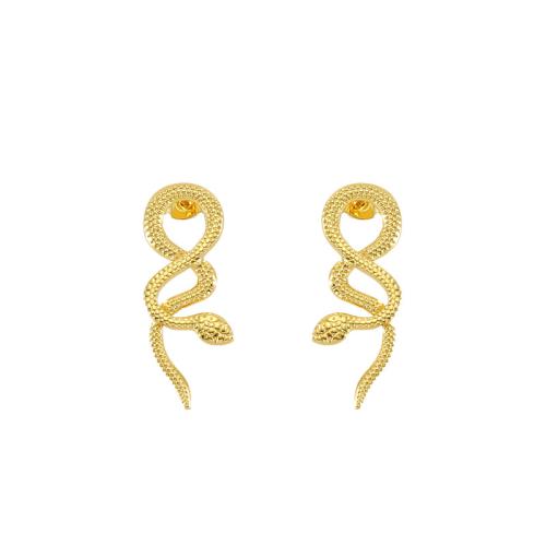 Boucle d'oreille de gaujon en acier inoxydable, Acier inoxydable 304, serpent, bijoux de mode & pour femme, doré, 30x11mm, Vendu par paire