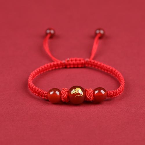 Bracelets en Agate rouge, Cordon de noeud, avec agate rouge, Zodiaque chinois, fait à la main, Réglable & unisexe, plus de couleurs à choisir, Chinese zodiac bead 10mm, Longueur Environ 18 cm, Vendu par PC