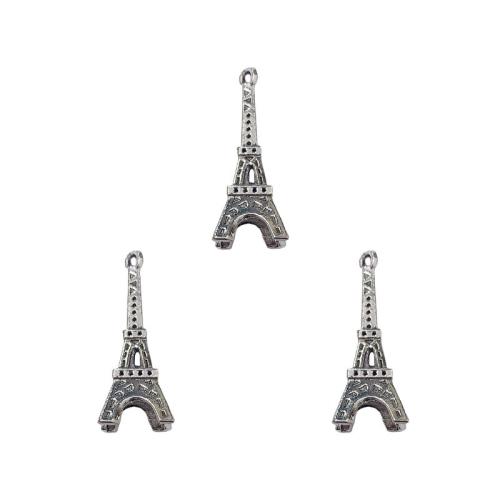 Pendentifs en alliage de zinc, Tour Eiffel, Plaqué de couleur d'argent, DIY, protéger l'environnement, sans nickel, plomb et cadmium, 14x36mm, Environ 100PC/sac, Vendu par sac