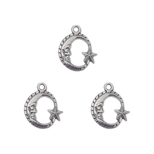 Tibetan Style Pendants, Moon and Star, antique silver color plated, DIY, nickel, lead & cadmium free, 16x19mm, Approx 100PCs/Bag, Sold By Bag