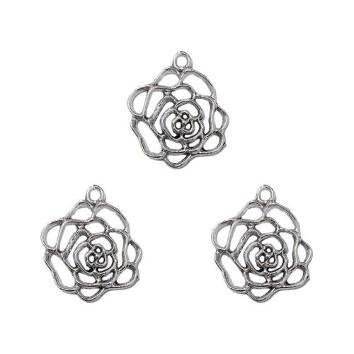 Pendentifs fleurs en alliage de zinc, Plaqué de couleur d'argent, DIY, protéger l'environnement, sans nickel, plomb et cadmium, 25x28mm, Environ 100PC/sac, Vendu par sac