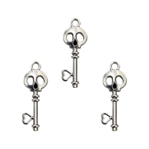 Ciondoli a chiave in lega di zinco, lega in zinco, placcato argento antico, DIY, assenza di nichel,piombo&cadmio, 9x26mm, Appross. 100PC/borsa, Venduto da borsa