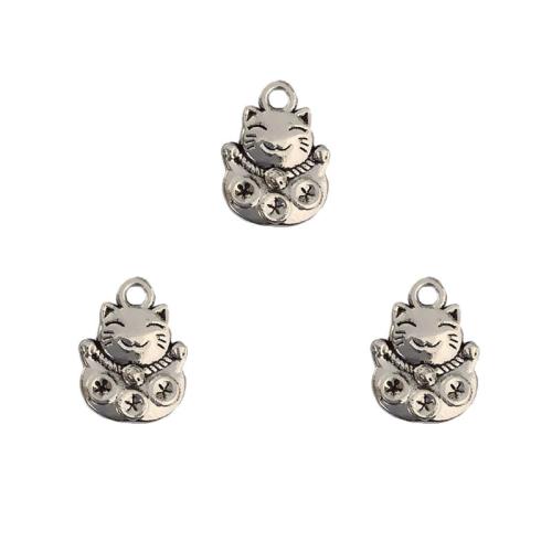 Tibetan Style Pendants, Fortune Cat, antique silver color plated, DIY, nickel, lead & cadmium free, 11x15mm, Approx 100PCs/Bag, Sold By Bag