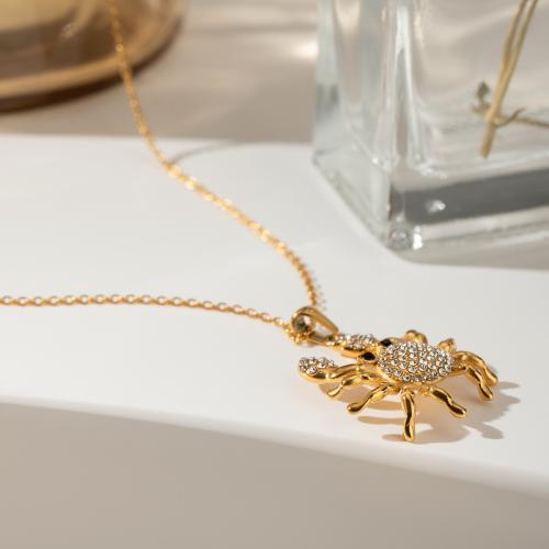 Stainless Steel Jewelry Necklace, 304 Stainless Steel, with 5cm extender chain, Crab, gold color plated, fashion jewelry & with rhinestone, golden, Length:40 cm, Sold By PC