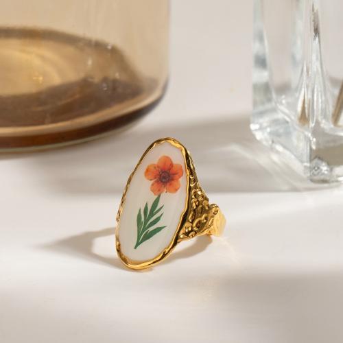 Enamel Stainless Steel Finger Ring 304 Stainless Steel gold color plated fashion jewelry golden Sold By PC