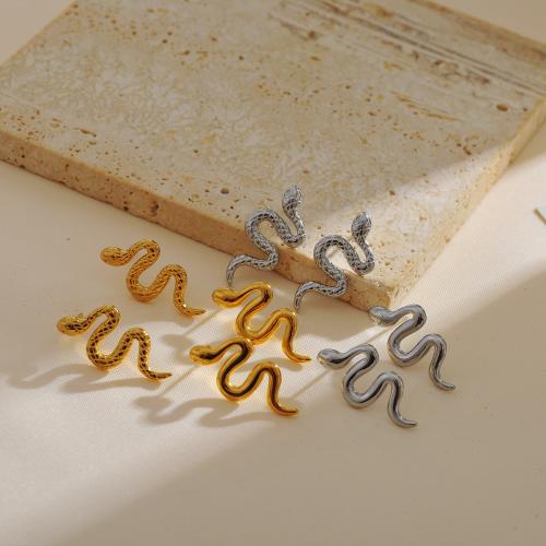 Stainless Steel Stud Earrings 304 Stainless Steel Snake plated fashion jewelry Sold By Pair