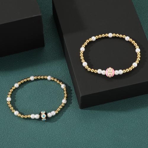 Brass Bracelet & Bangle, with Plastic Pearl, plated, fashion jewelry & enamel, more colors for choice, nickel, lead & cadmium free, Sold By PC