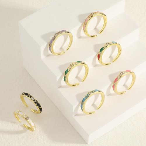 Cubic Zirconia Micro Pave Brass Ring, plated, fashion jewelry & micro pave cubic zirconia & enamel, more colors for choice, nickel, lead & cadmium free, Sold By PC