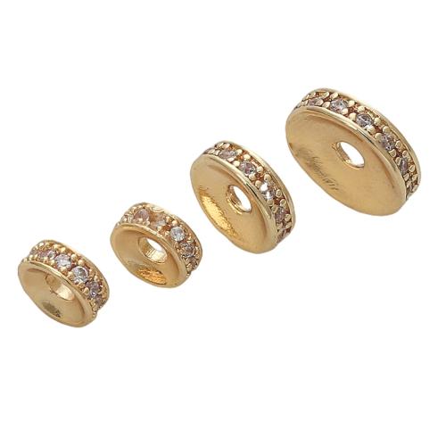 Brass Spacer Beads plated DIY & micro pave cubic zirconia golden Sold By PC