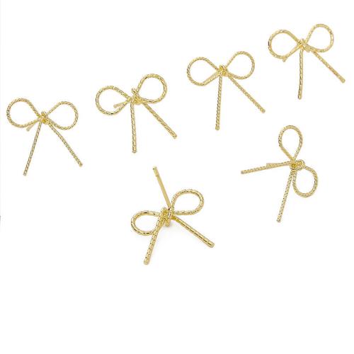 Brass Earring Stud Component Bowknot plated DIY golden Sold By Bag