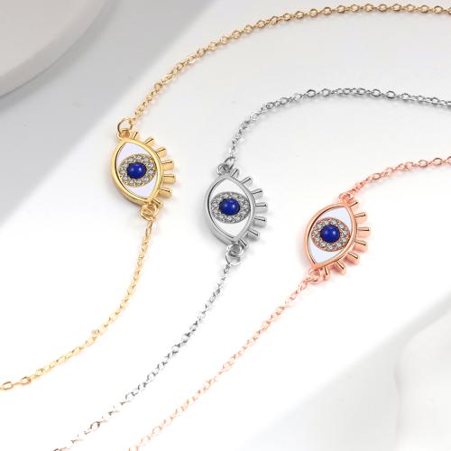 Bracelet Evil Eye bijoux, laiton, avec 4CM chaînes de rallonge, Placage, pavé de micro zircon & pour femme & émail, plus de couleurs à choisir, Longueur:Environ 18 cm, Vendu par PC