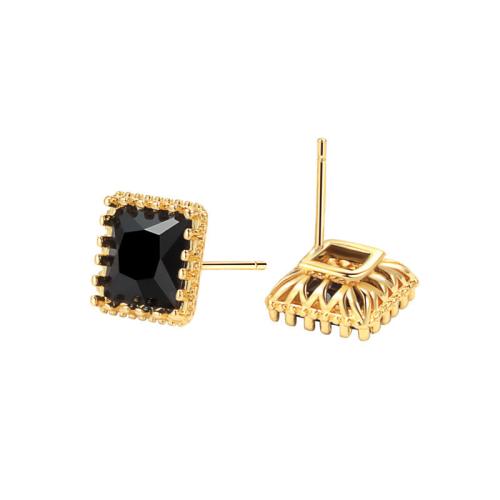 Cubic Zirconia Micro Pave Brass Earring, plated, micro pave cubic zirconia & for woman, golden, 11x11mm, Sold By Pair