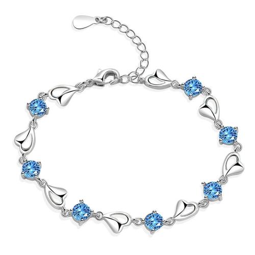 Bracelet cubique en laiton zircon pavent, avec 4CM chaînes de rallonge, Placage, pavé de micro zircon & pour femme, couleur platine, Longueur:Environ 15.5 cm, Vendu par PC