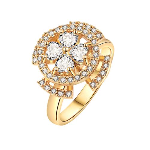 Cubic Zirconia Micro Pave Brass Ring, plated, micro pave cubic zirconia & for woman, golden, Sold By PC