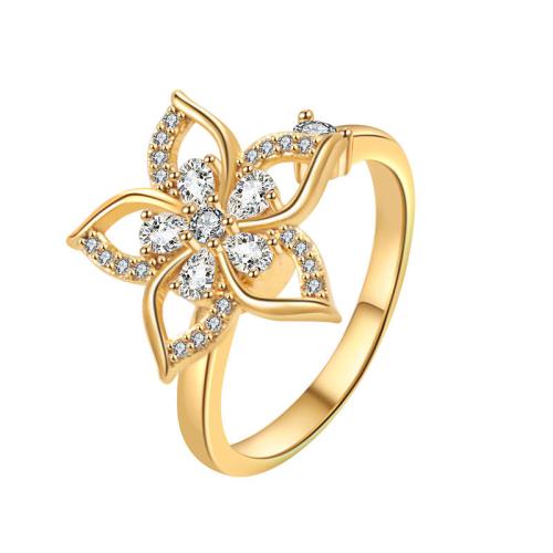 Cubic Zirconia Micro Pave Brass Ring, plated, micro pave cubic zirconia & for woman, golden, Sold By PC