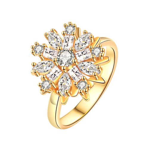 Cubic Zirconia Micro Pave Brass Ring, plated, micro pave cubic zirconia & for woman, golden, Sold By PC