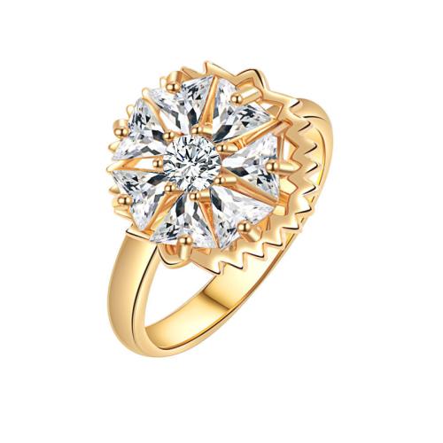 Cubic Zirconia Micro Pave Brass Ring, plated, micro pave cubic zirconia & for woman, golden, Sold By PC