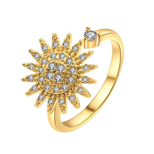 Cubic Zirconia Micro Pave Brass Ring, plated, micro pave cubic zirconia & for woman, golden, Sold By PC