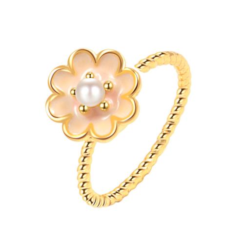 Brass Finger Ring with Plastic Pearl plated for woman & enamel golden Sold By PC