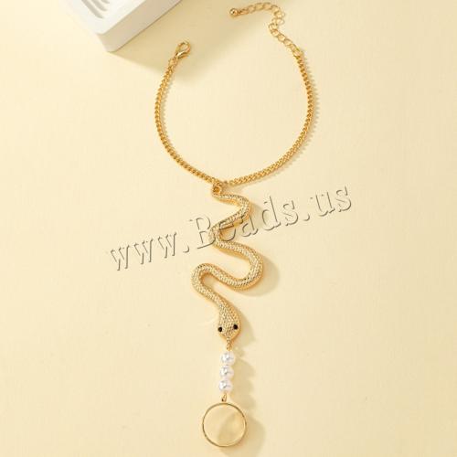 Gothic Bracelet Ring, Tibetan Style, with Plastic Pearl, with 5cm extender chain, for woman, golden, Length:Approx 16 cm, Sold By PC