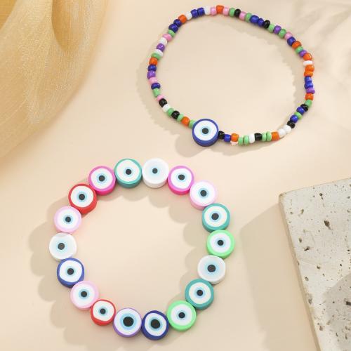 Evil Eye Jewelry Bracelet, Resin, with Seedbead, handmade, 2 pieces & Unisex & different styles for choice, more colors for choice, Sold By Set