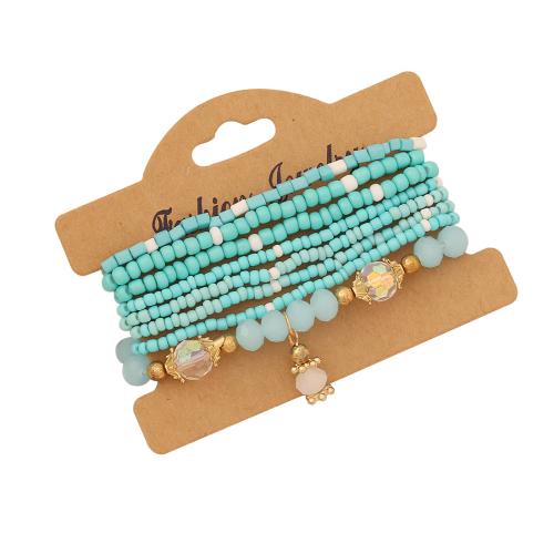 Glass Bracelet Set, with Tibetan Style & Acrylic, handmade, multilayer & Bohemian style & for woman, more colors for choice, Length:Approx 6-8 Inch, Sold By Set