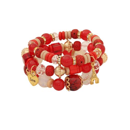 Acrylic Bracelet Set, with Tibetan Style, handmade, multilayer & Bohemian style & for woman, more colors for choice, Length:Approx 6-8 Inch, Sold By Set