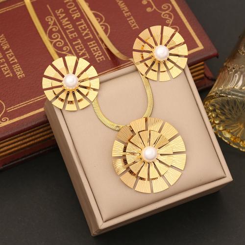 304 Stainless Steel Jewelry Set with Plastic Pearl Geometrical Pattern gold color plated & for woman Sold By PC