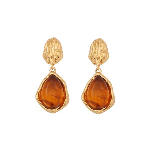 304 Stainless Steel Drop Earring, with Resin, Geometrical Pattern, gold color plated, different styles for choice & for woman, Sold By Pair