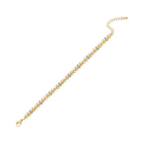 304 Stainless Steel Bracelet, with 1.6inch extender chain, Wheat, gold color plated, for woman & enamel, more colors for choice, Length:Approx 6.3 Inch, Sold By PC