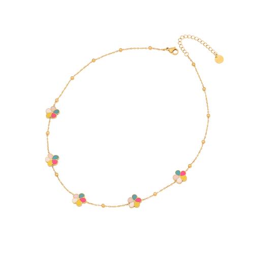 Acier inoxydable 304 parure de bijoux, fleur, Placage de couleur d'or, styles différents pour le choix & pour femme & émail, Vendu par PC