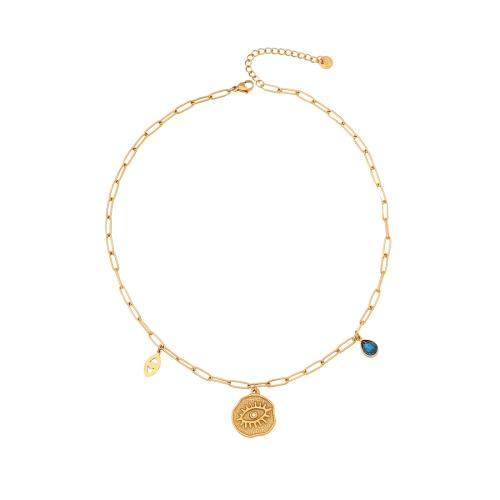 304 Stainless Steel Necklace, with 2inch extender chain, Evil Eye, gold color plated, different styles for choice & for woman & enamel & with rhinestone, Length:Approx 15.7 Inch, Sold By PC