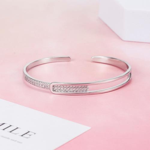 Brass Bracelet & Bangle, fashion jewelry & for woman & with rhinestone, silver color, Inner Diameter:Approx 52mm, Sold By PC